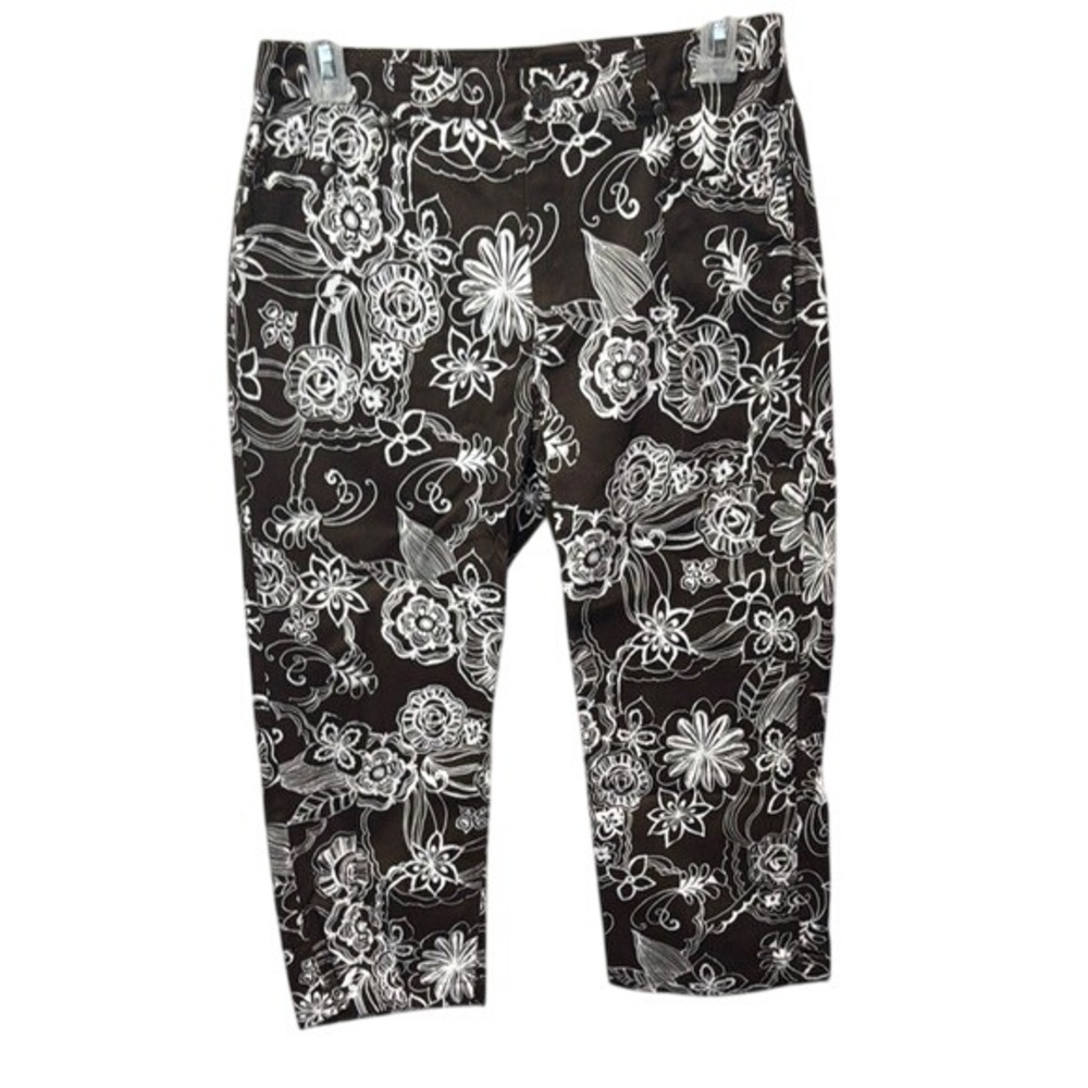 Additions by Chico's Floral Print‎ Capri Pants Brown White Size 0